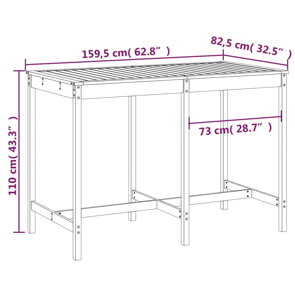 Tuintafel 159,5x82,5x110 cm massief grenenhout wit