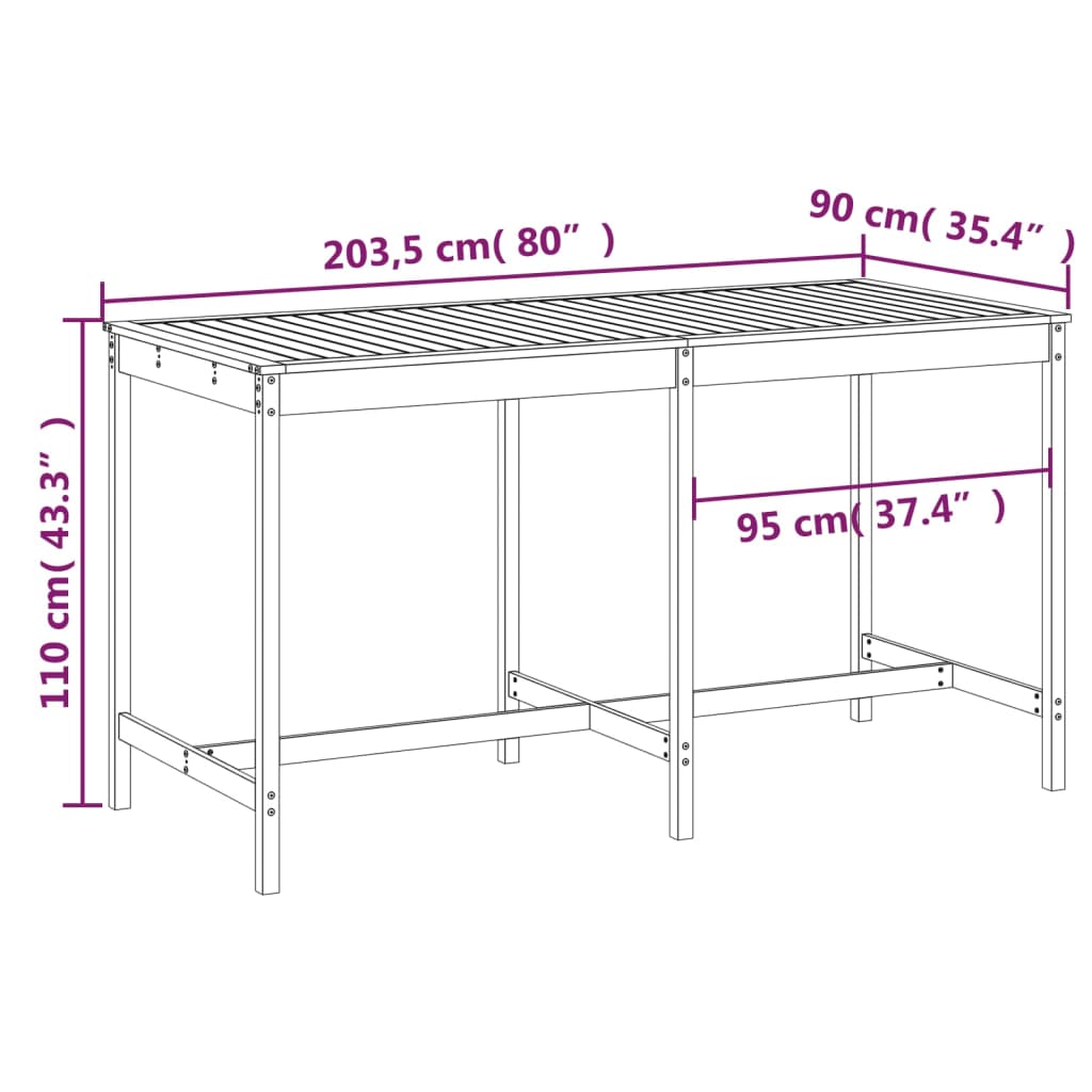 Tuintafel 203,5x90x110 cm massief grenenhout