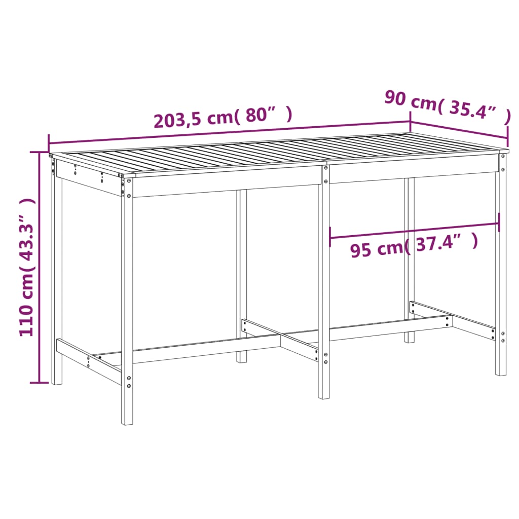 Tuintafel 203,5x90x110 cm massief grenenhout wit