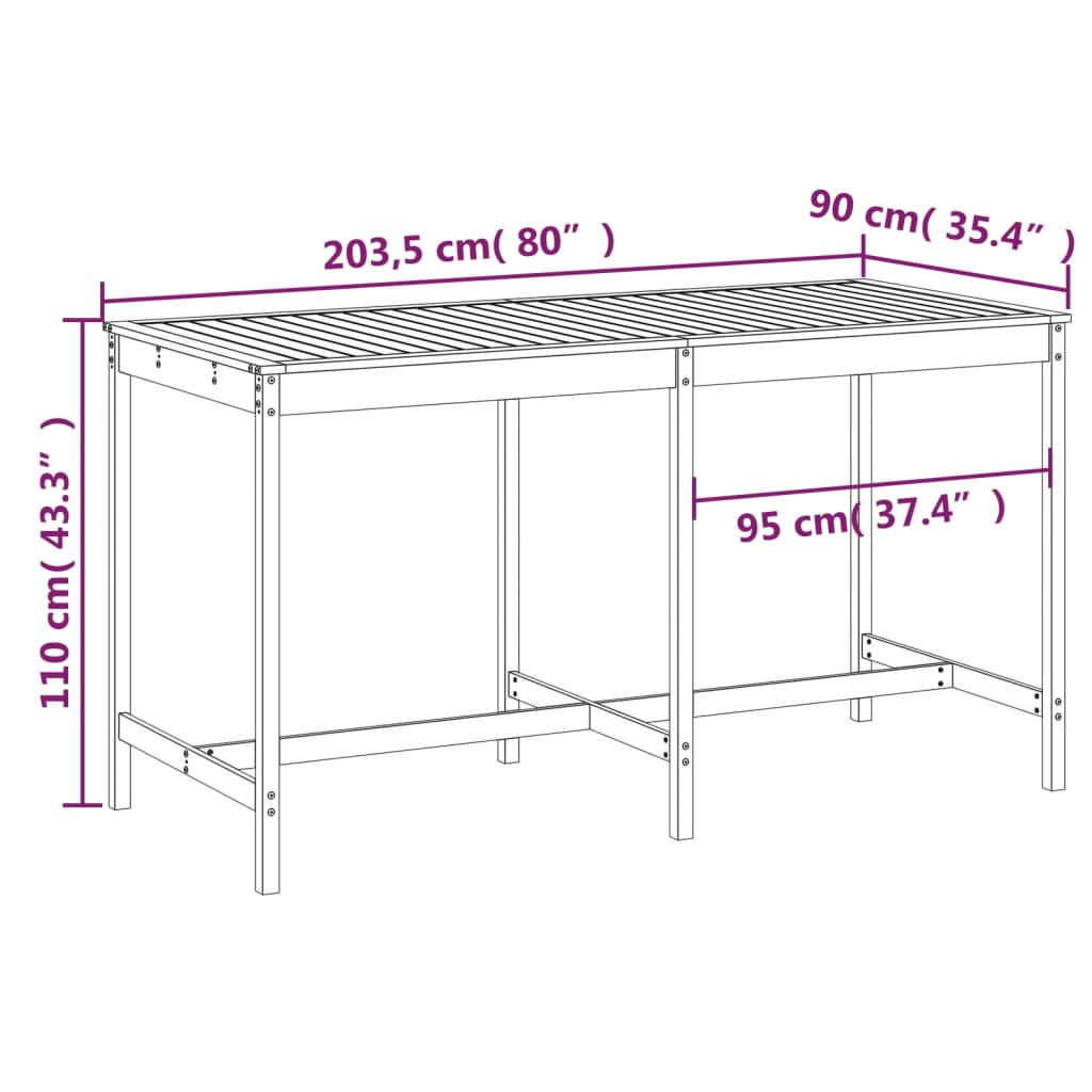 Tuintafel 203,5x90x110 cm massief douglashout