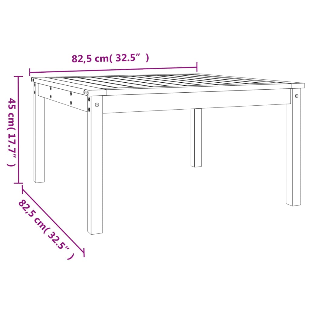 Tuintafel 82,5x82,5x45 cm massief grenenhout zwart