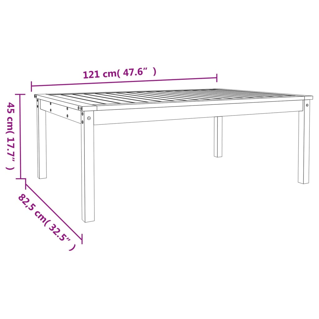 Tuintafel 121x82,5x45 cm massief grenenhout wit