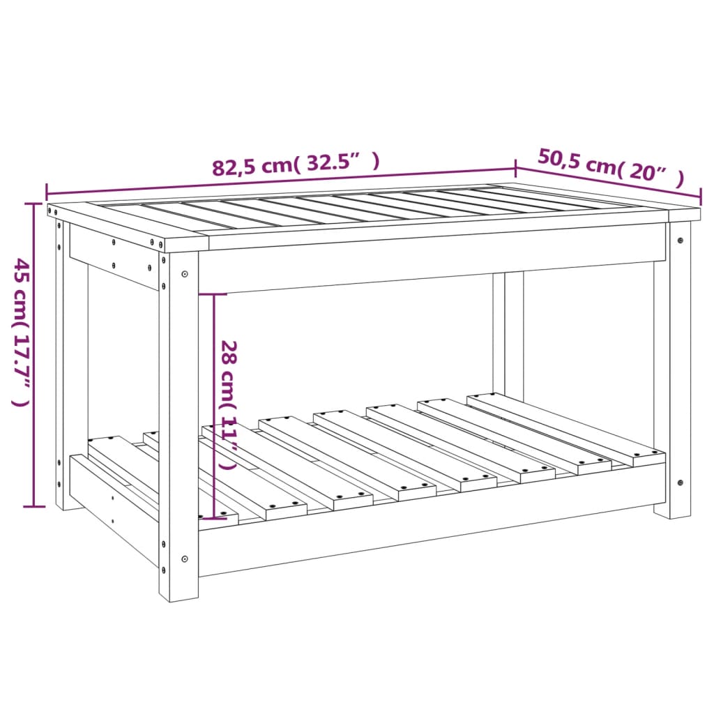 Tuintafel 82,5x50,5x45 cm massief grenenhout