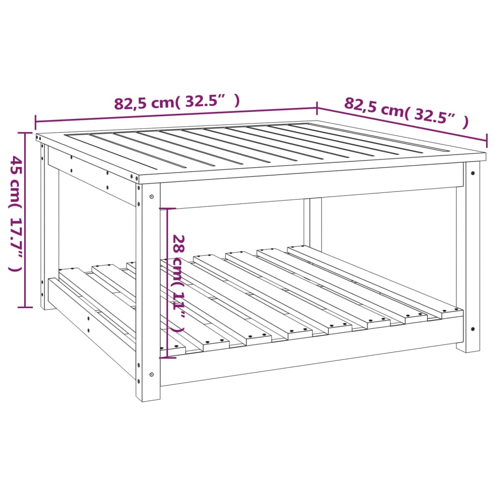 Tuintafel 82,5x82,5x45 cm massief grenenhout grijs