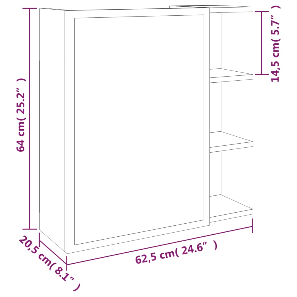 Badkamerspiegelkast 62,5x20,5x64 cm bewerkt hout bruineiken