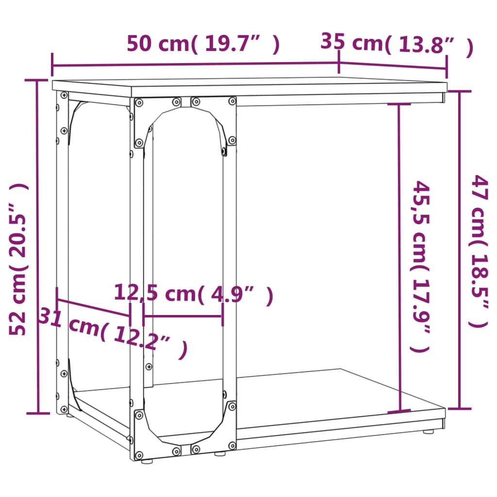 Bijzettafel 50x35x52 cm bewerkt hout zwart