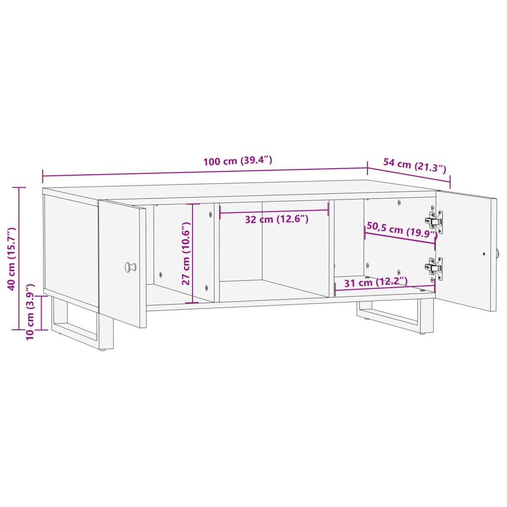 Salontafel 100x54x40 cm massief gerecycled hout en bewerkt hout