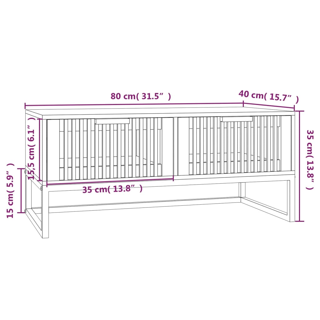 Salontafel 80x40x35 cm bewerkt hout en ijzer zwart