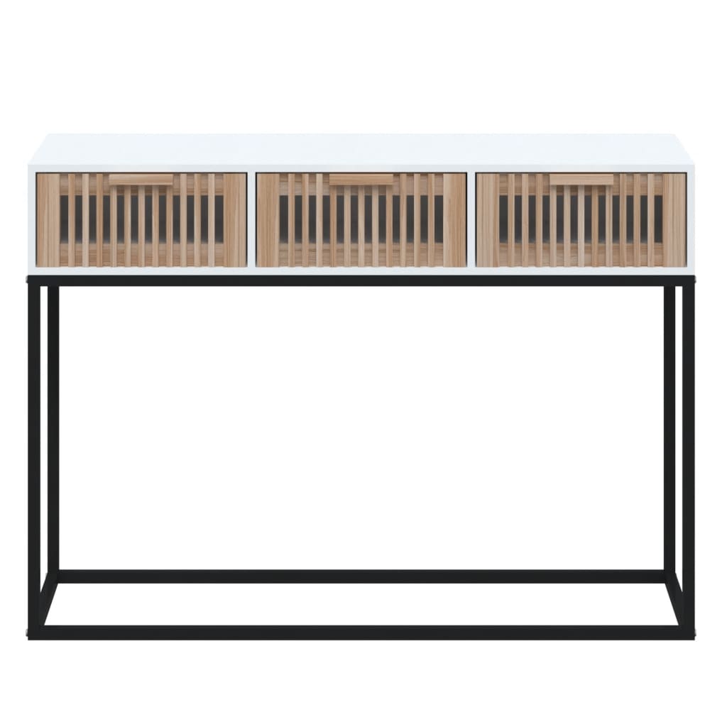 Wandtafel 105x30x75 cm bewerkt hout en ijzer wit