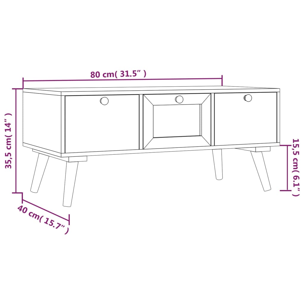 Salontafel met lades 80x40x35,5 cm bewerkt hout