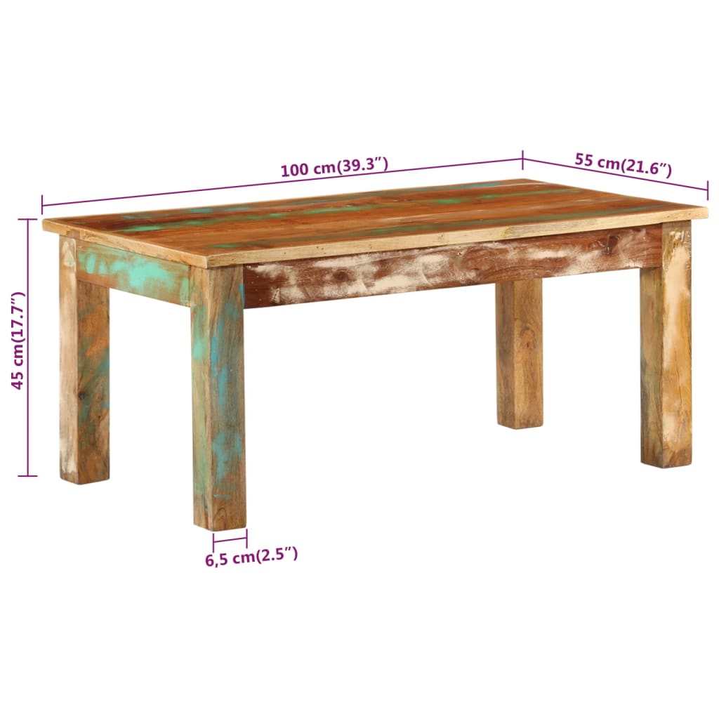 Salontafel 100x55x45 cm massief gerecycled hout