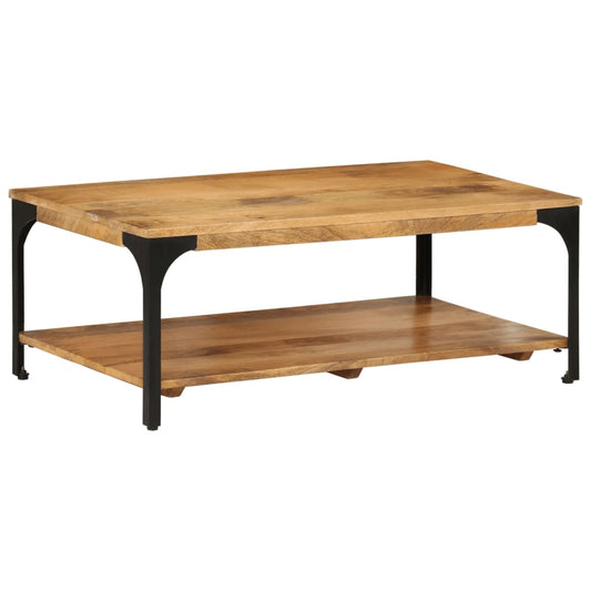 Salontafel 2-laags 100x55x38 cm massief mangohout en staal