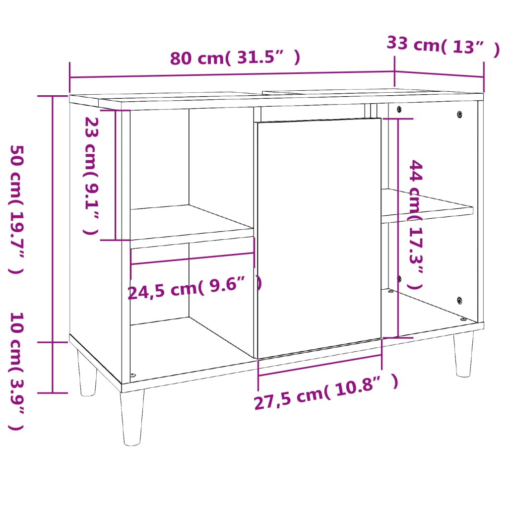 Wastafelkast 80x33x60 cm bewerkt hout hoogglans wit