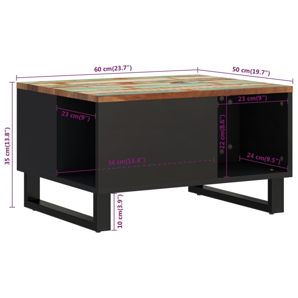 Salontafel 60x50x35 cm massief gerecycled hout