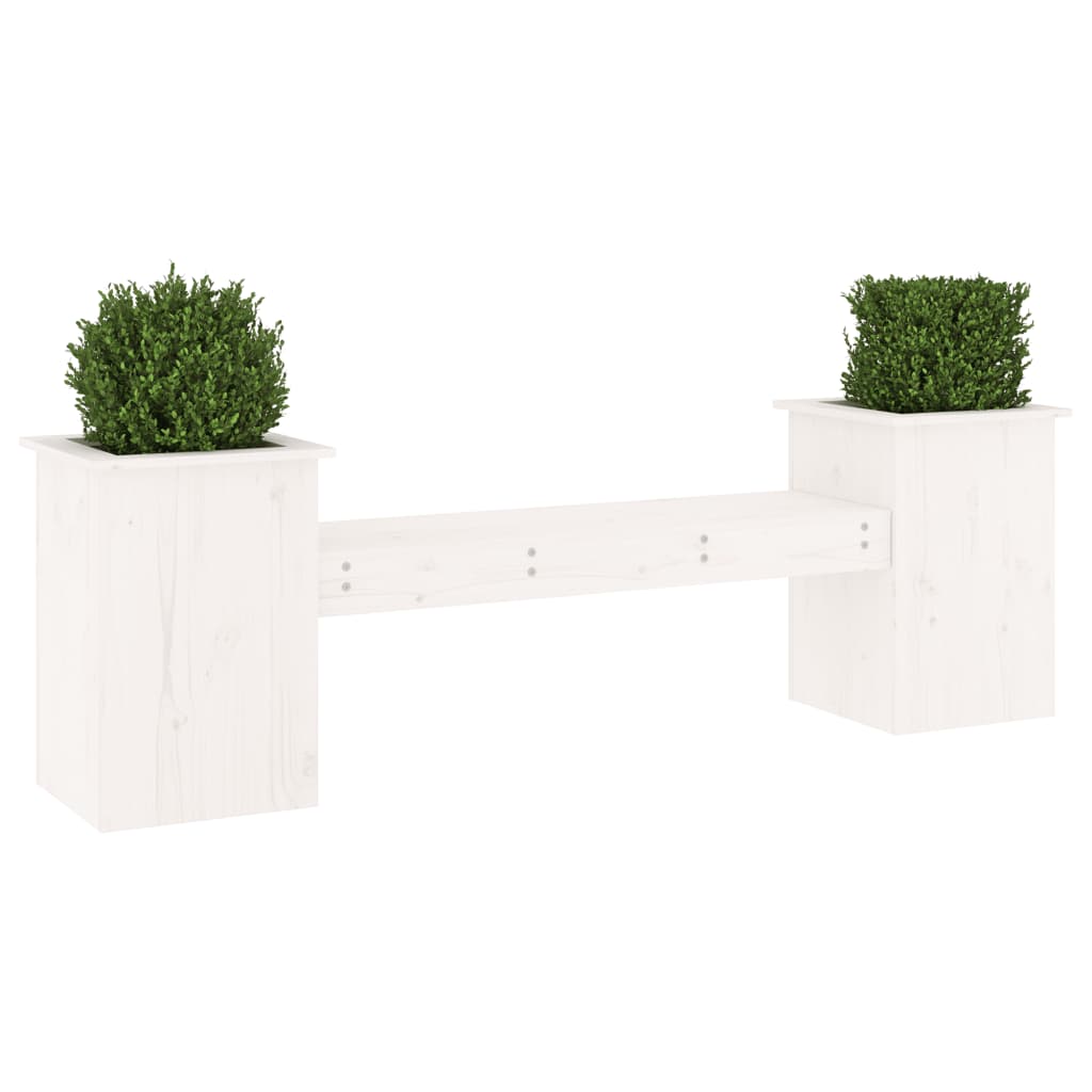 Bankje met plantenbakken 184,5x39,5x56,5 cm grenenhout wit