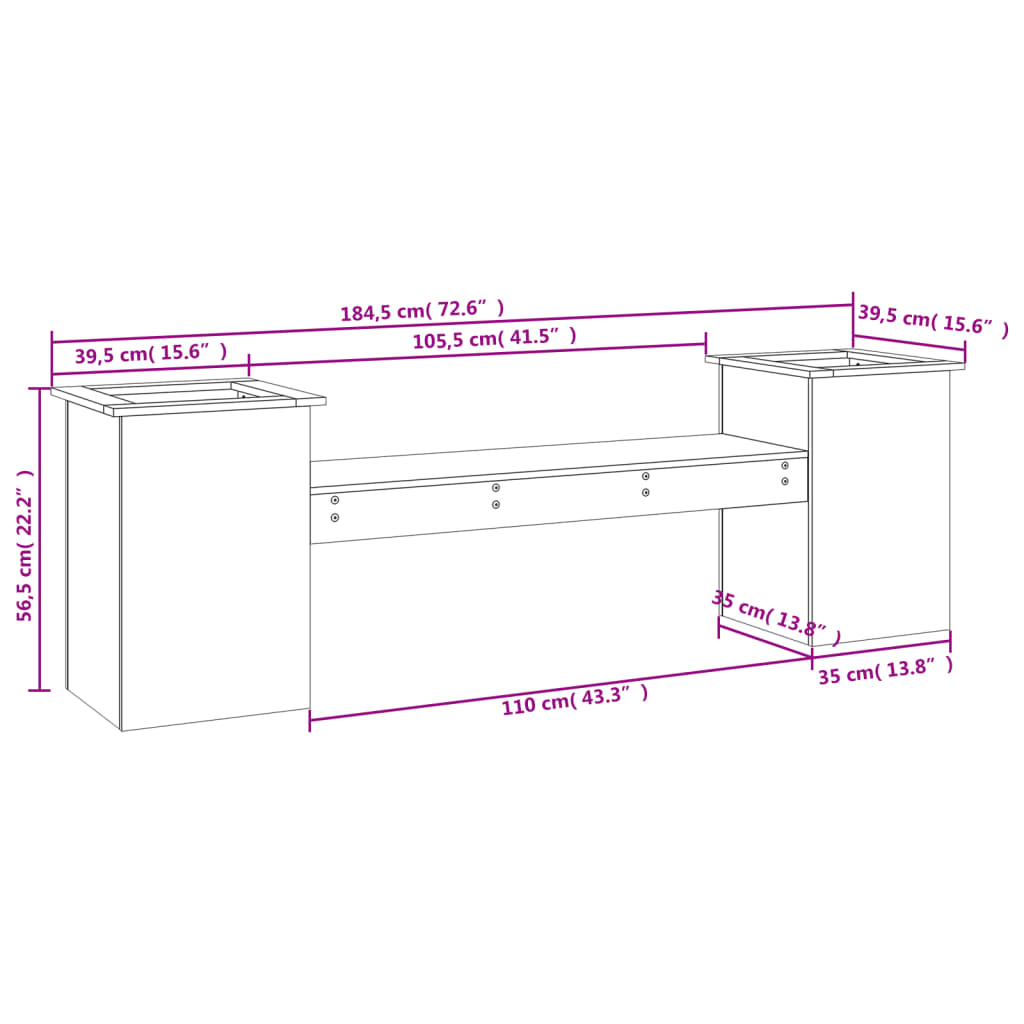 Bankje met plantenbakken 184,5x39,5x56,5 cm grenenhout wit