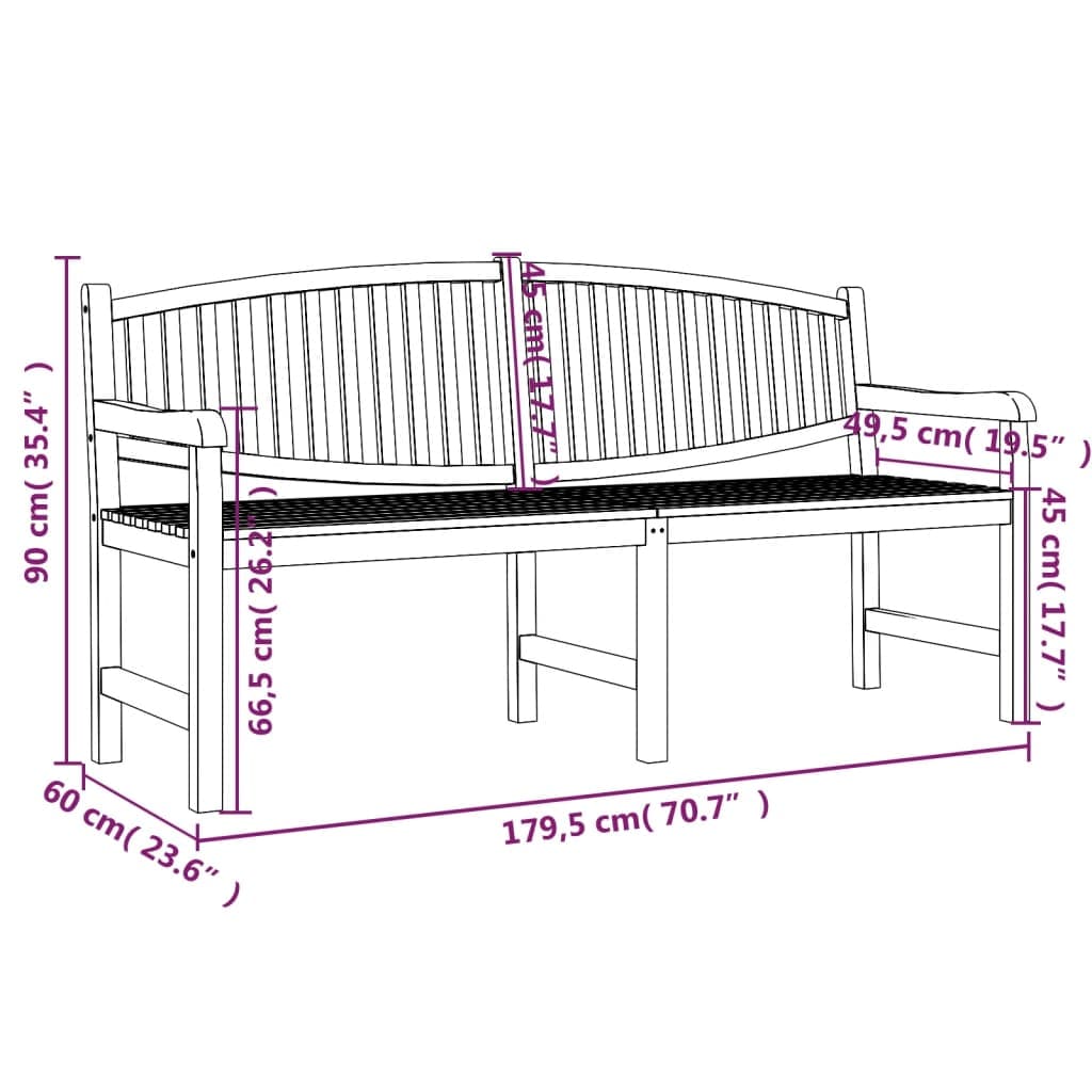 Tuinbank 179,5x60x90 cm massief teakhout