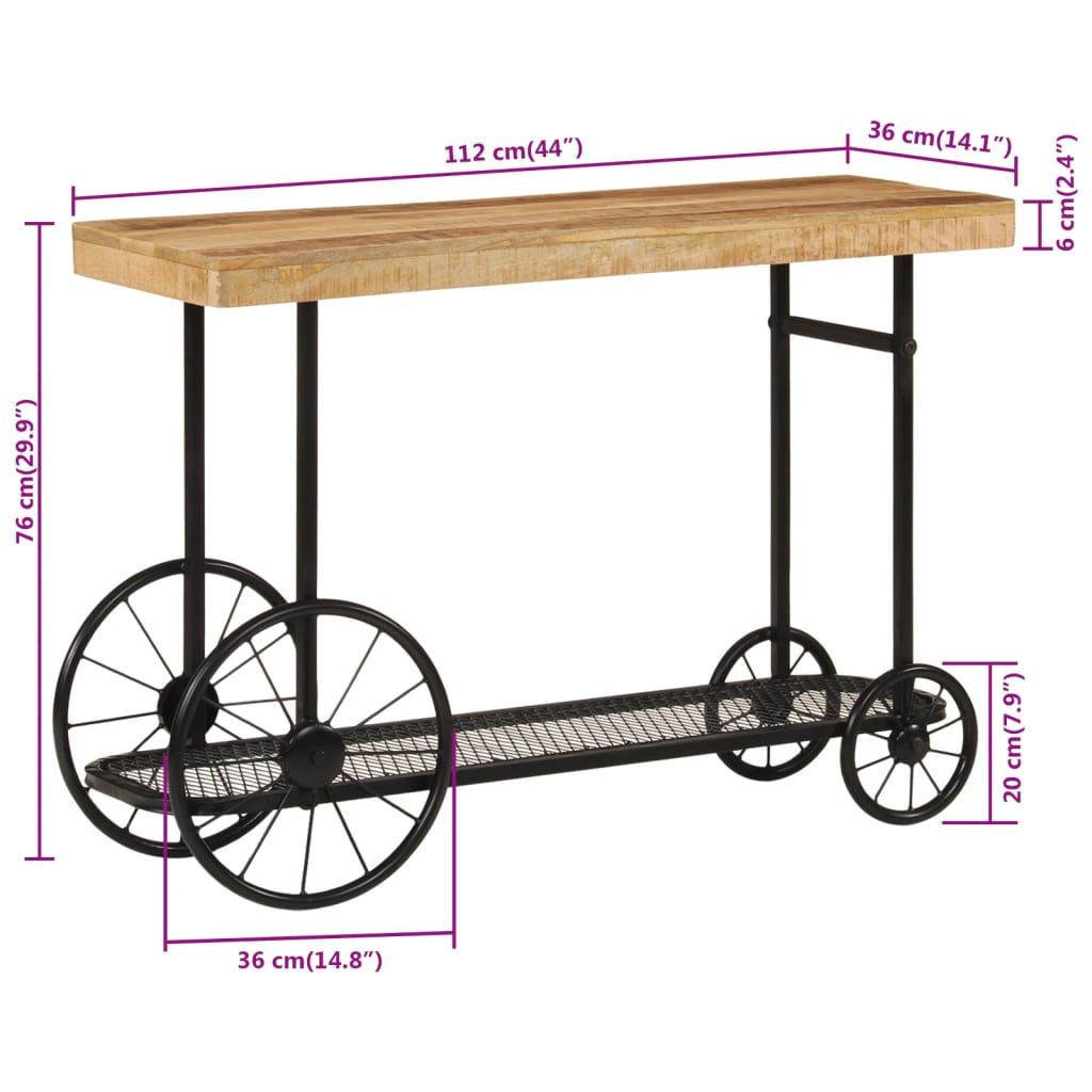 Wandtafel 112x36x76 cm massief mangohout en ijzer