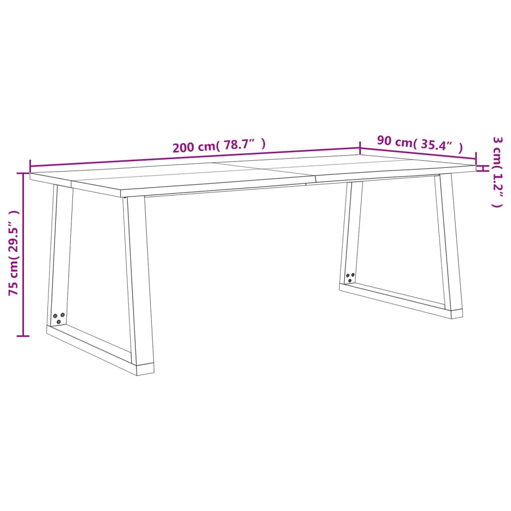 Eettafel met natuurlijke rand 200x90x75 cm massief acaciahout