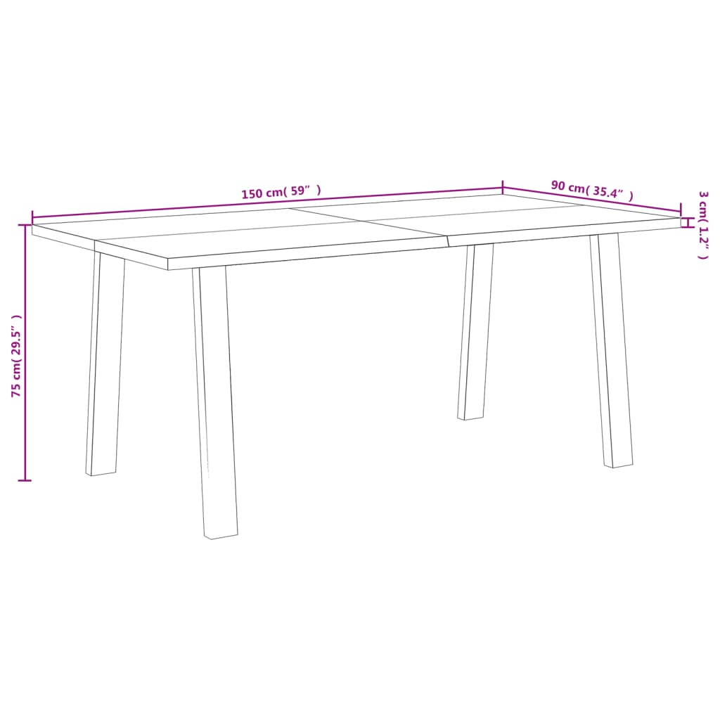 Eettafel 150x90x75 cm massief acaciahout