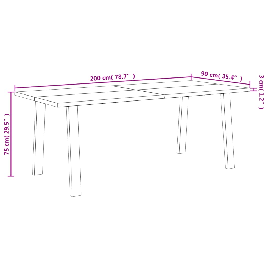 Eettafel 200x90x75 cm massief acaciahout