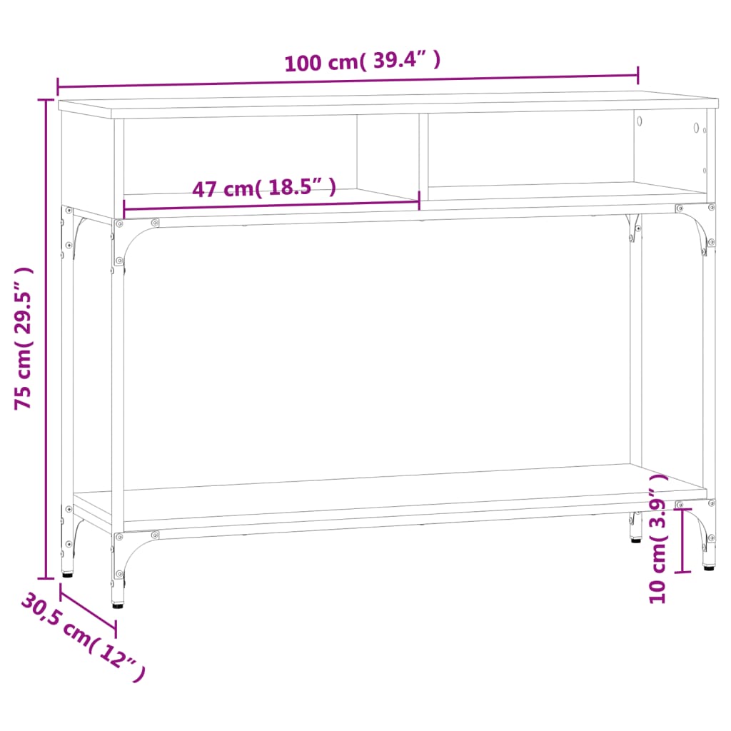 Wandtafel 100x30,5x75 cm bewerkt hout zwart