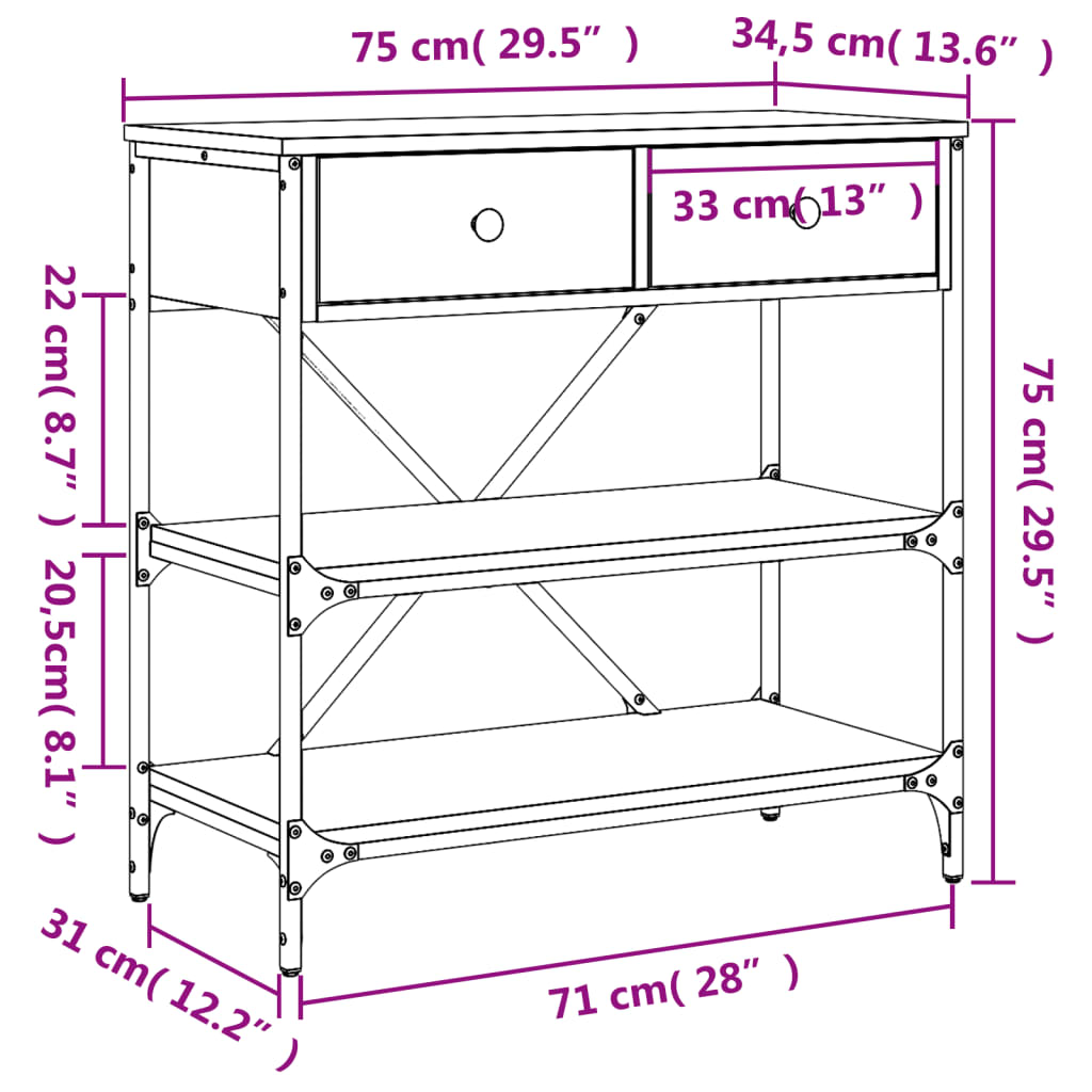 Wandtafel 75x34,5x75 cm bewerkt hout zwart