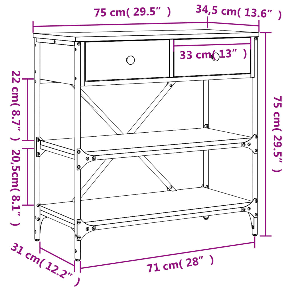 Wandtafel 75x34,5x75 cm bewerkt hout gerookt eikenkleurig