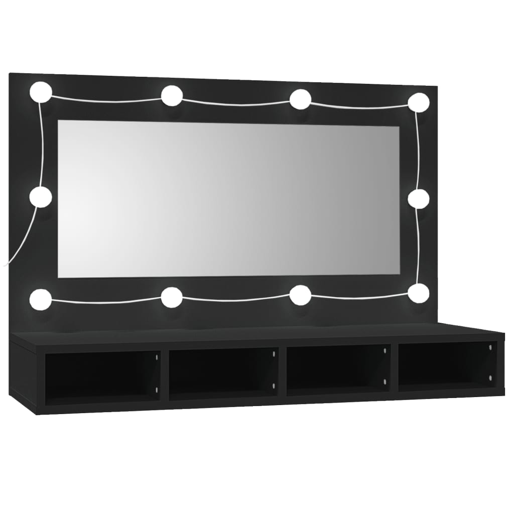 Spiegelkast met LED-verlichting 90x31,5x62 cm zwart