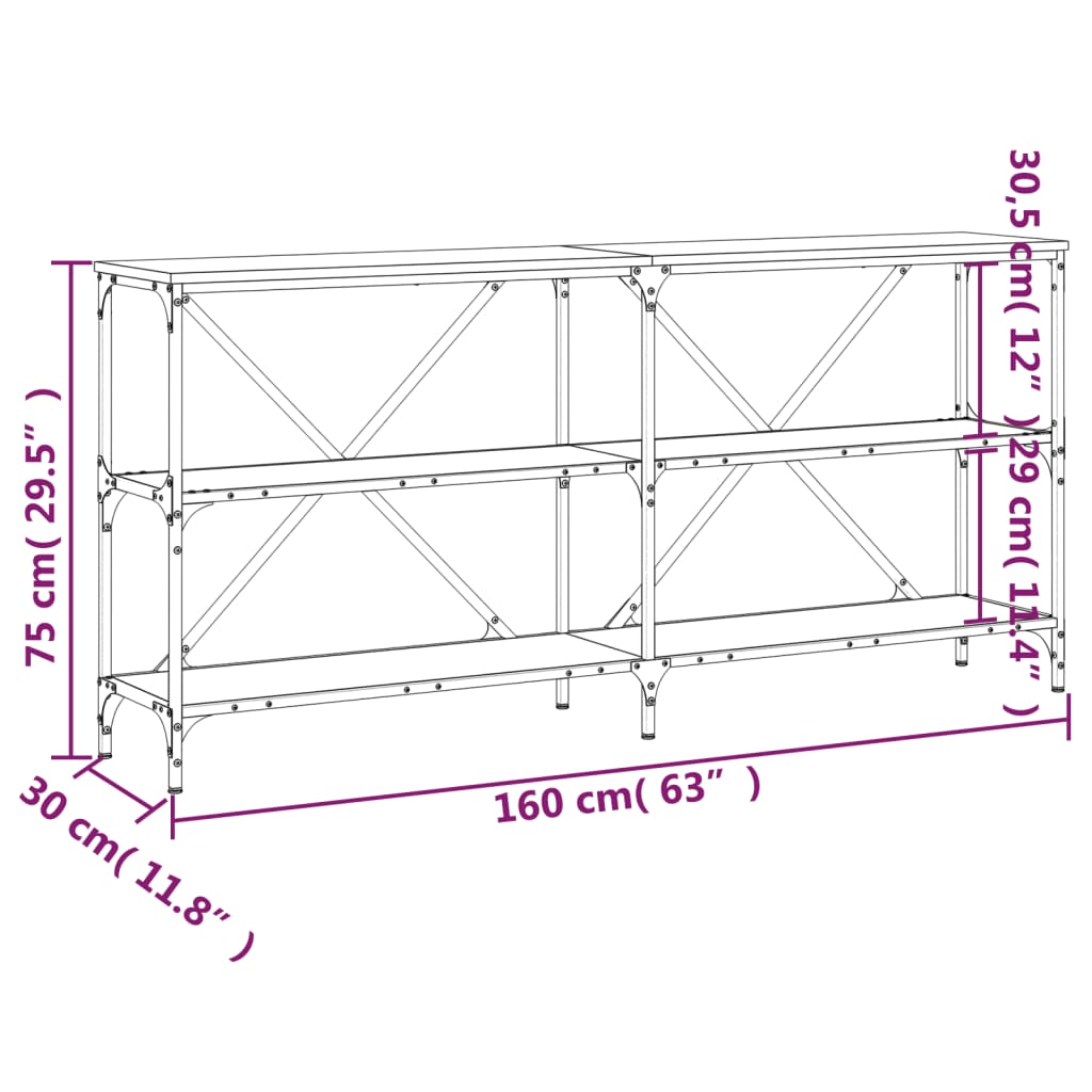 Wandtafel 160x30x75 cm bewerkt hout en ijzer zwart