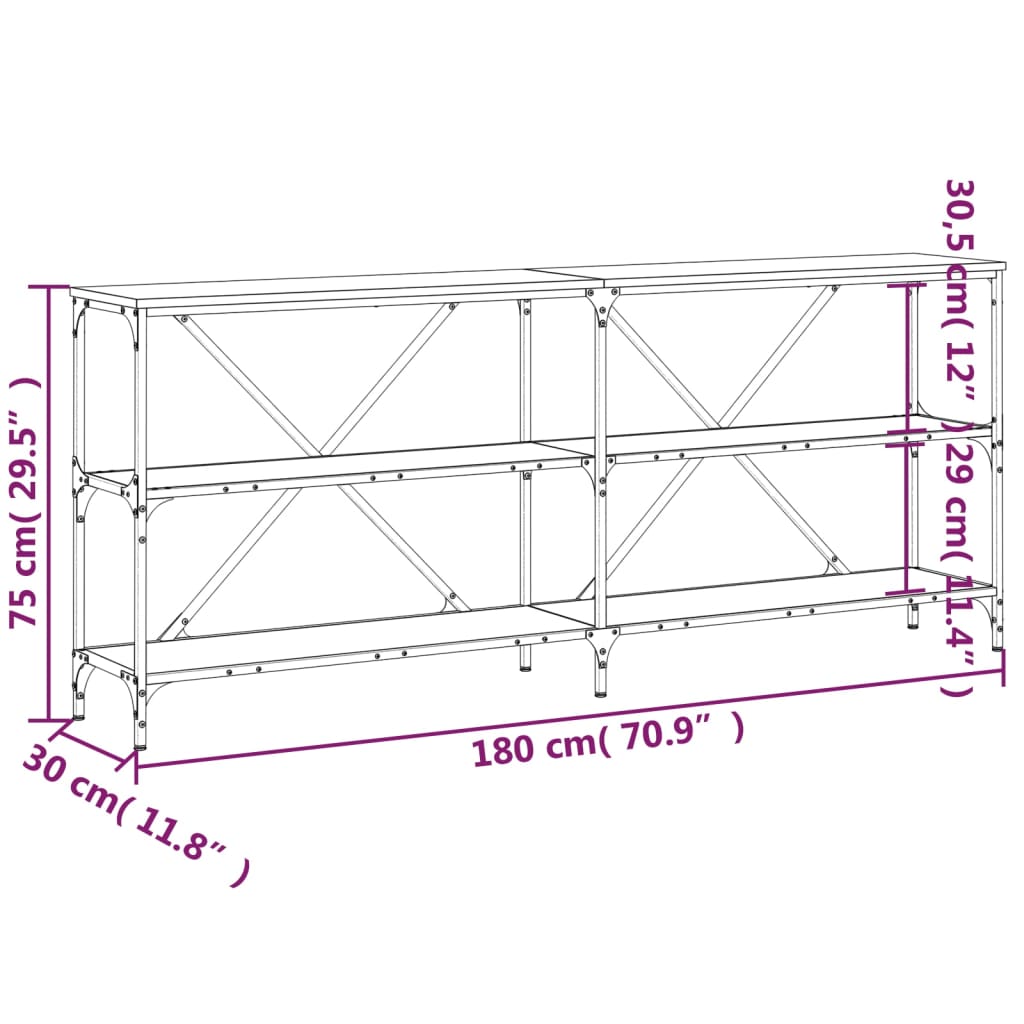 Wandtafel 180x30x75 cm bewerkt hout en ijzer zwart