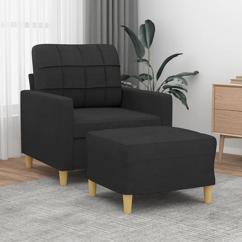 Fauteuil met voetenbank 60 cm stof zwart