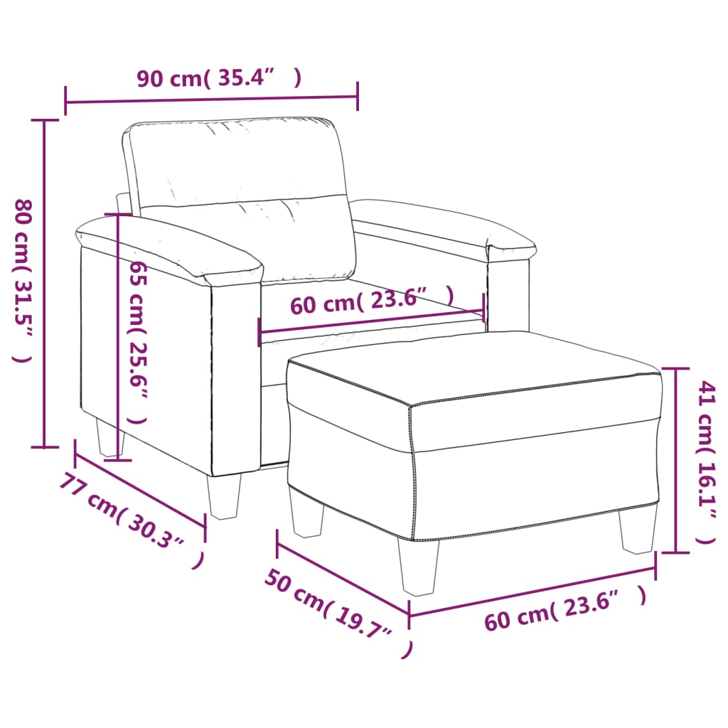 Fauteuil met voetenbank 60 cm kunstleer crèmekleurig