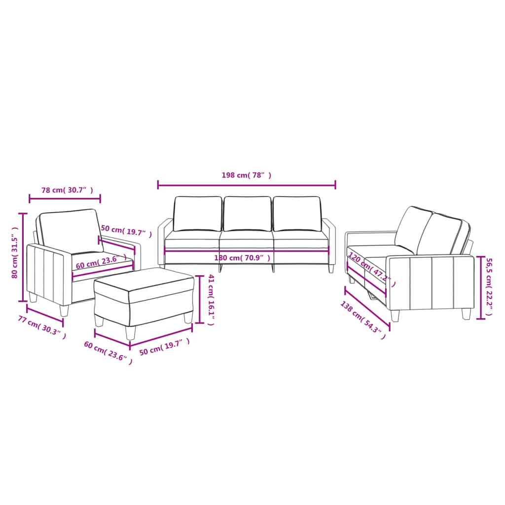 4-delige Loungeset met kussens stof donkergrijs