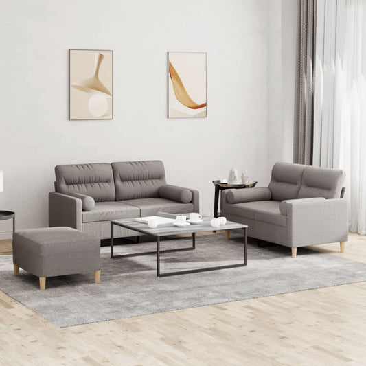 3-delige Loungeset met kussens stof taupe