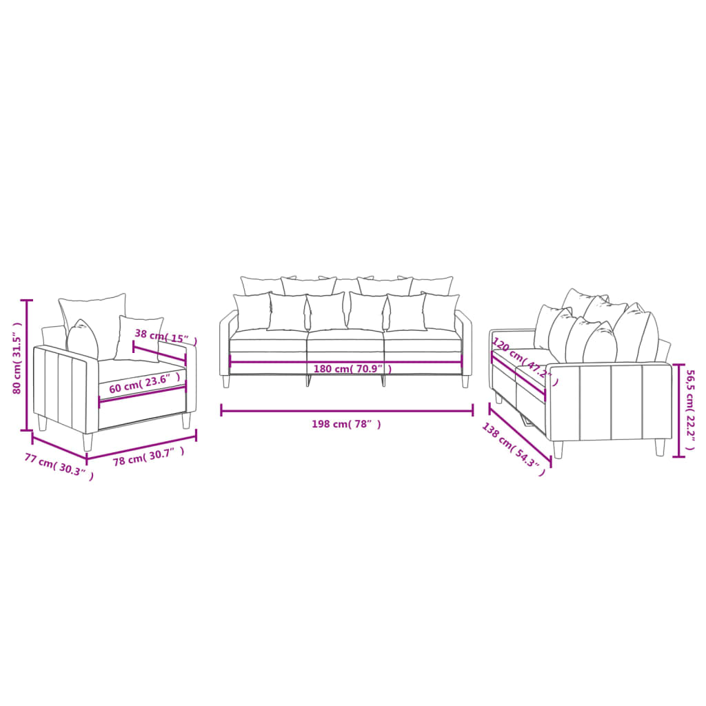 3-delige Loungeset met kussens fluweel wijnrood