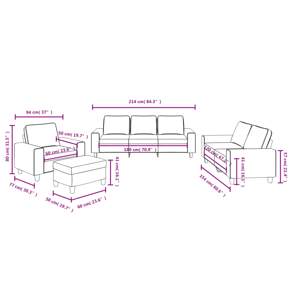 4-delige Loungeset stof donkergrijs