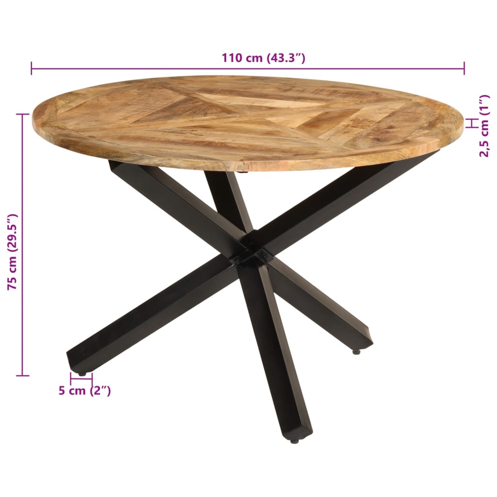 Eettafel Ø110x76 cm massief ruw mangohout