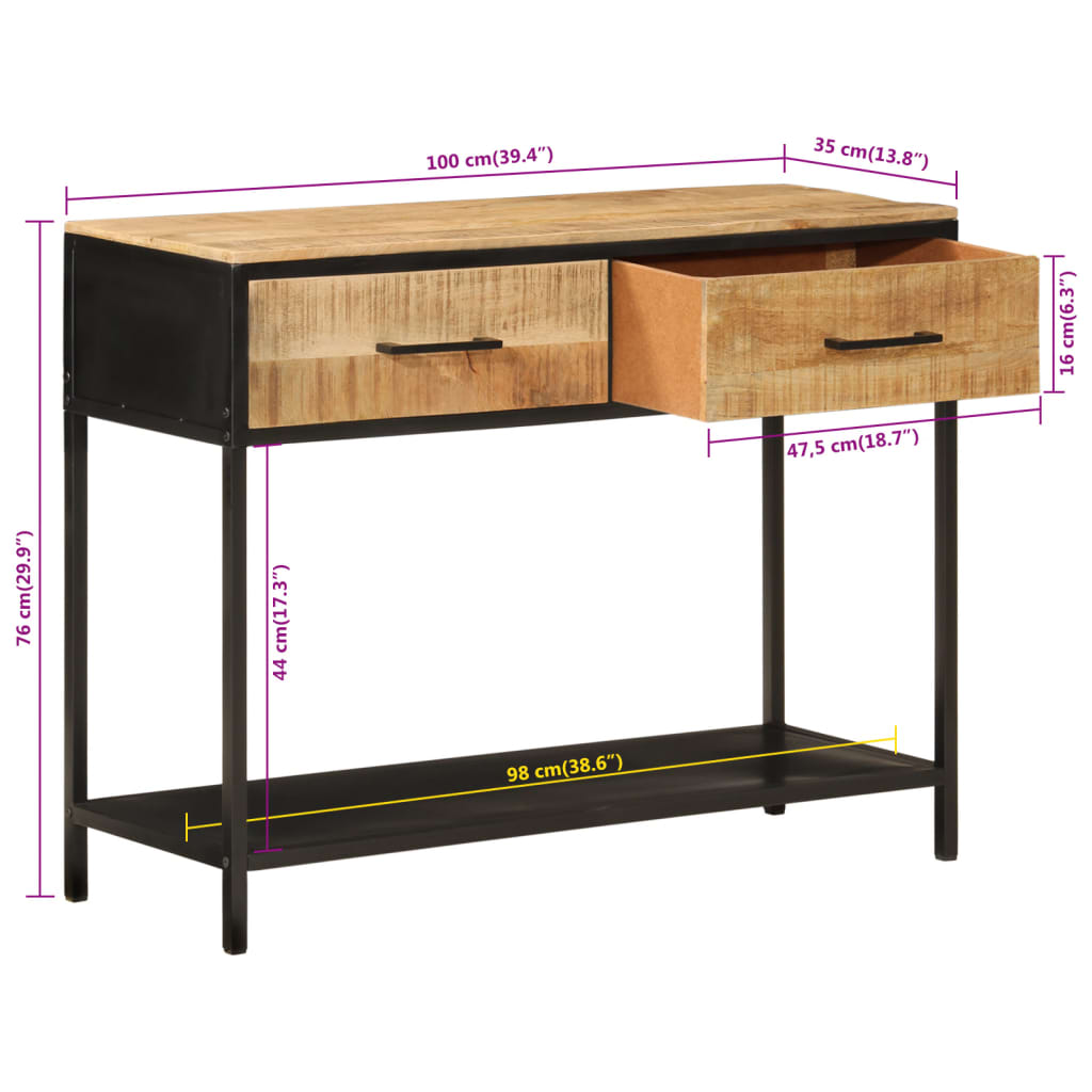 Wandtafel 100x35x76 cm massief mangohout en ijzer