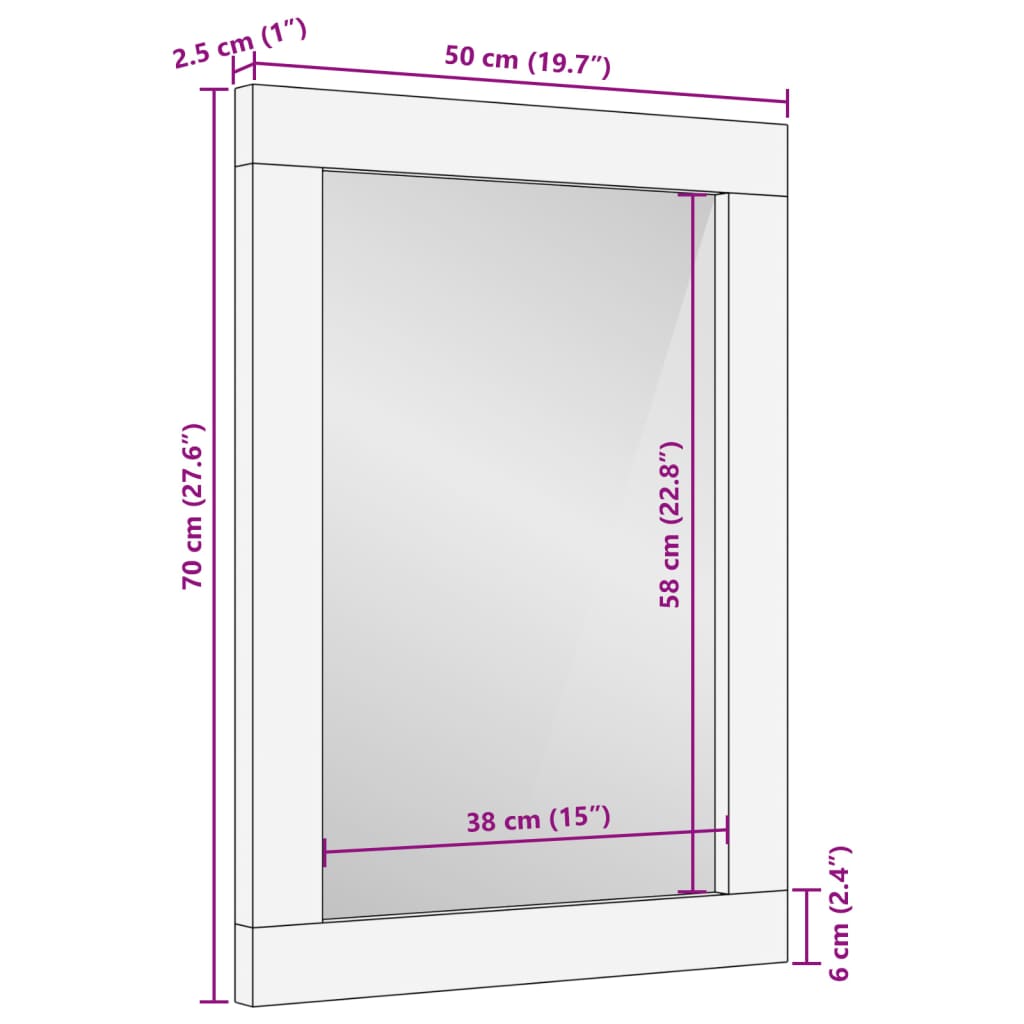 Badkamerspiegel 50x70x2,5 cm massief mangohout en glas