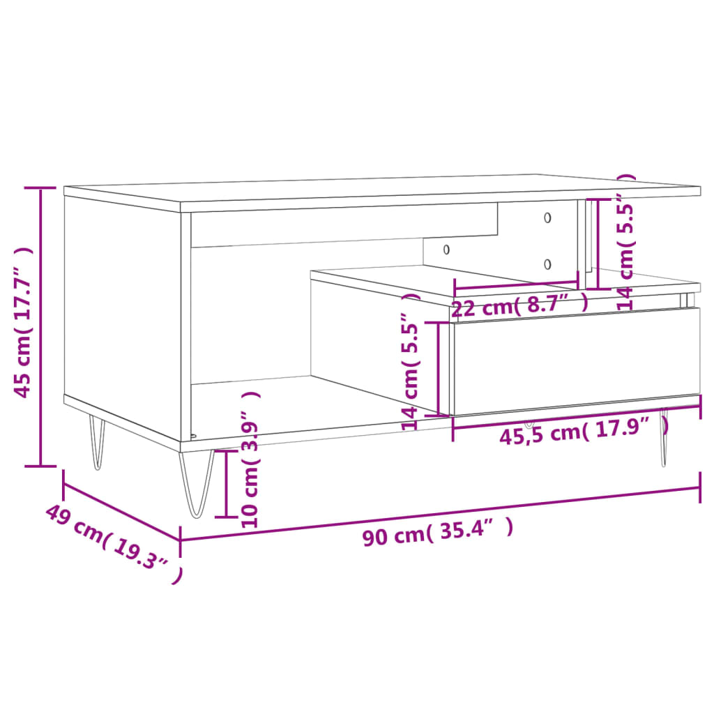 Salontafel 90x49x45 cm bewerkt hout sonoma eikenkleurig