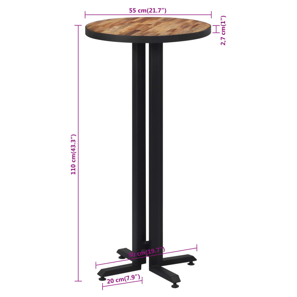 Bartafel rond Ø55x110 cm massief gerecycled teakhout