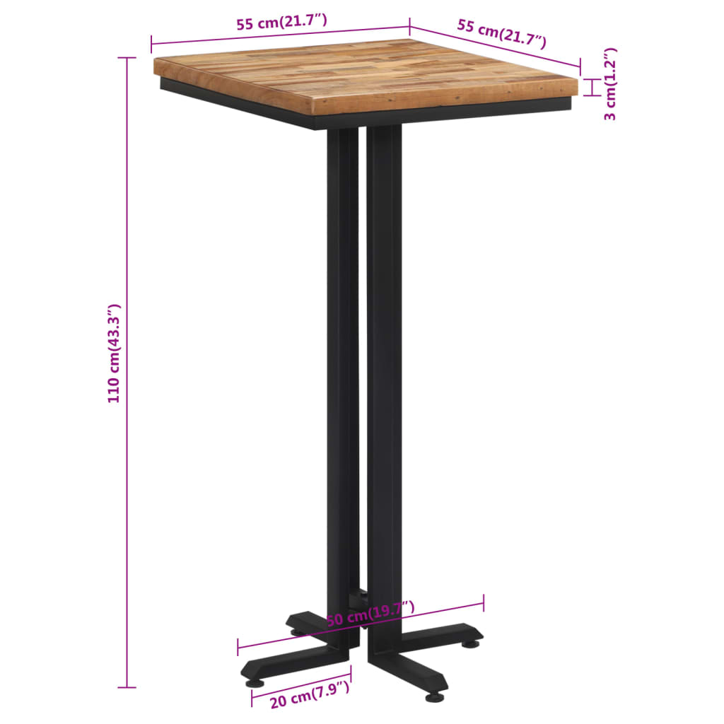 Bartafel 55x55x110 cm massief gerecycled teakhout