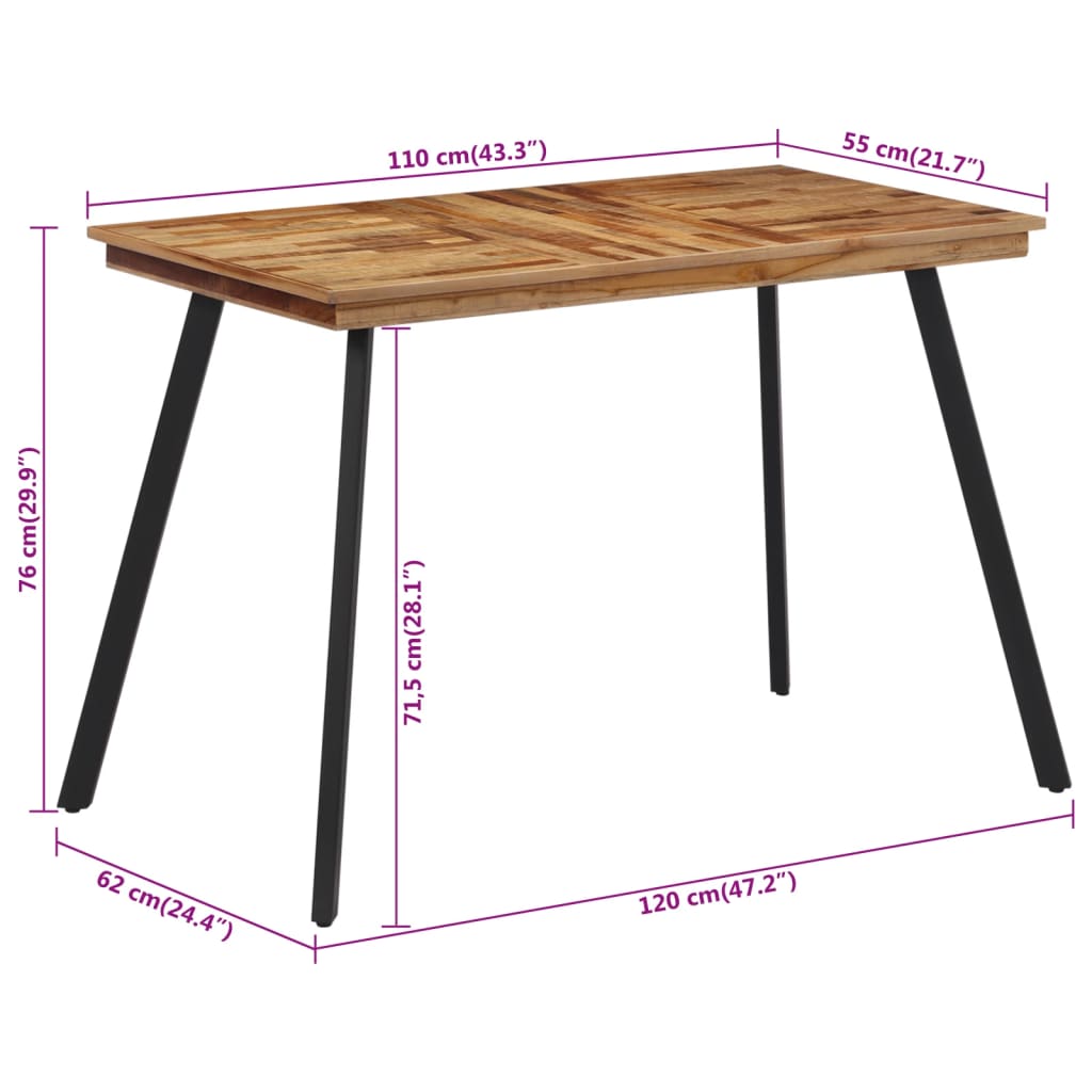 Eettafel 120x62x76 cm massief teakhout