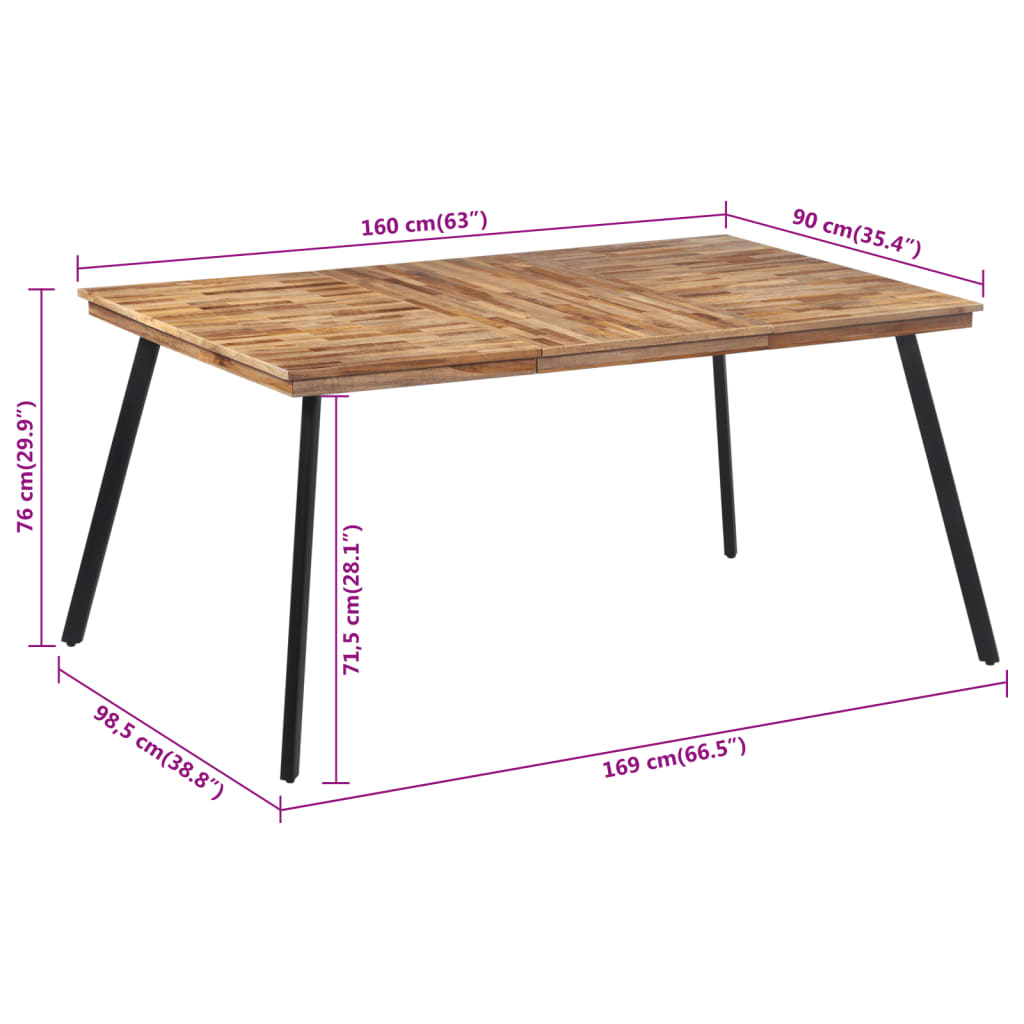 Eettafel 169x98,5x76 cm massief teakhout