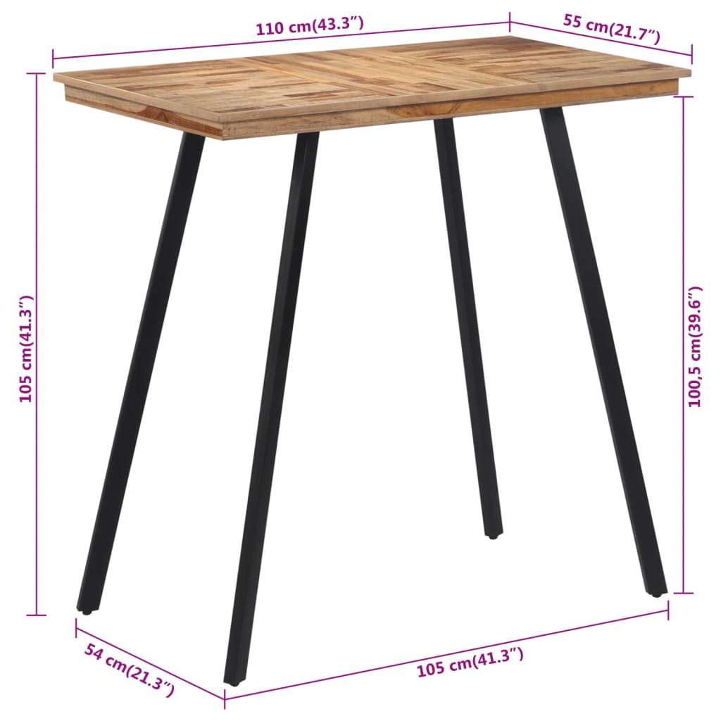 Bartafel 110x55x105 cm massief teakhout