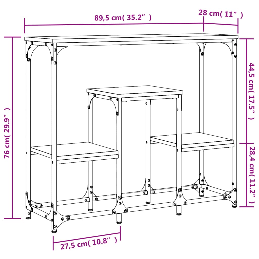 Wandtafel 89,5x28x76 cm bewerkt hout bruin eikenkleur