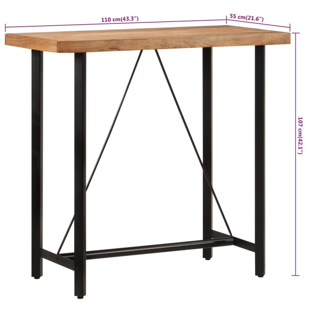 Bartafel 110x55x107 cm massief acaciahout en ijzer