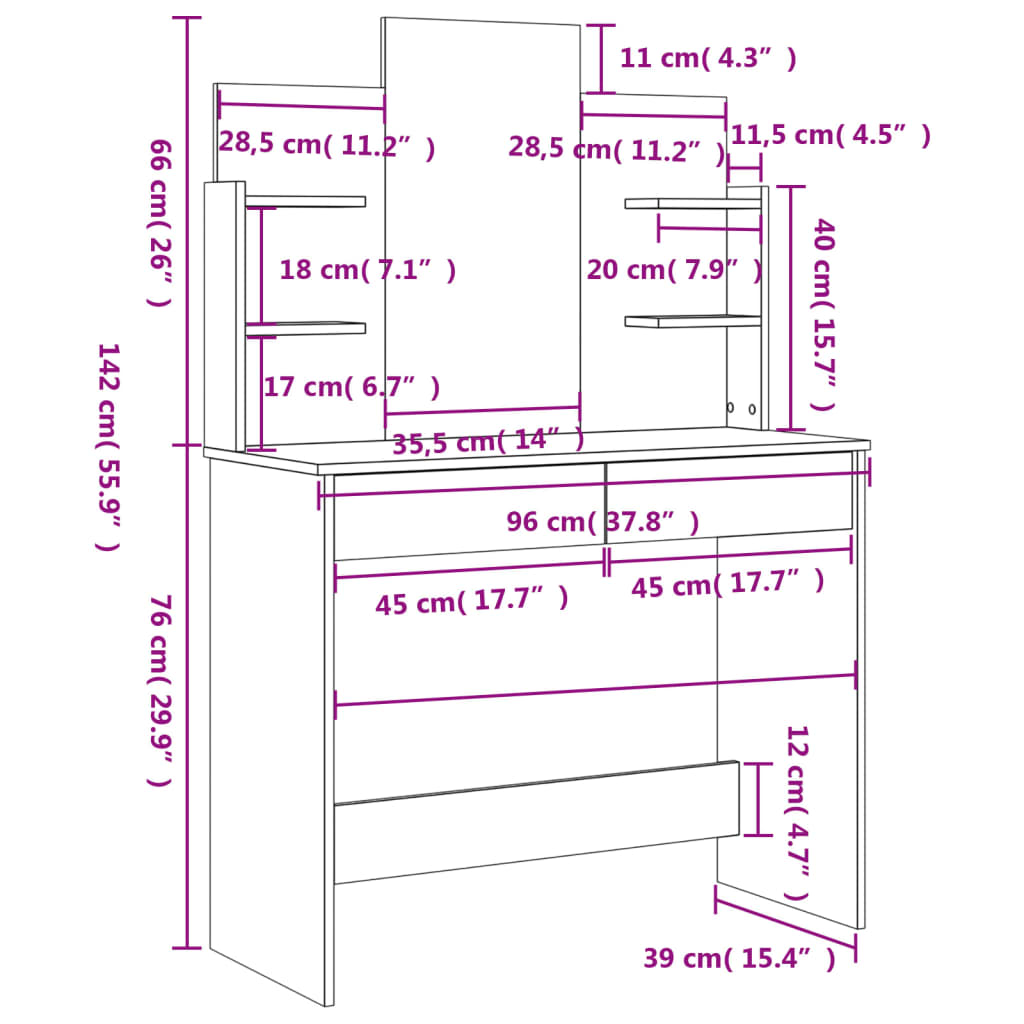 Kaptafel met spiegel 96x39x142 cm sonoma eikenkleurig