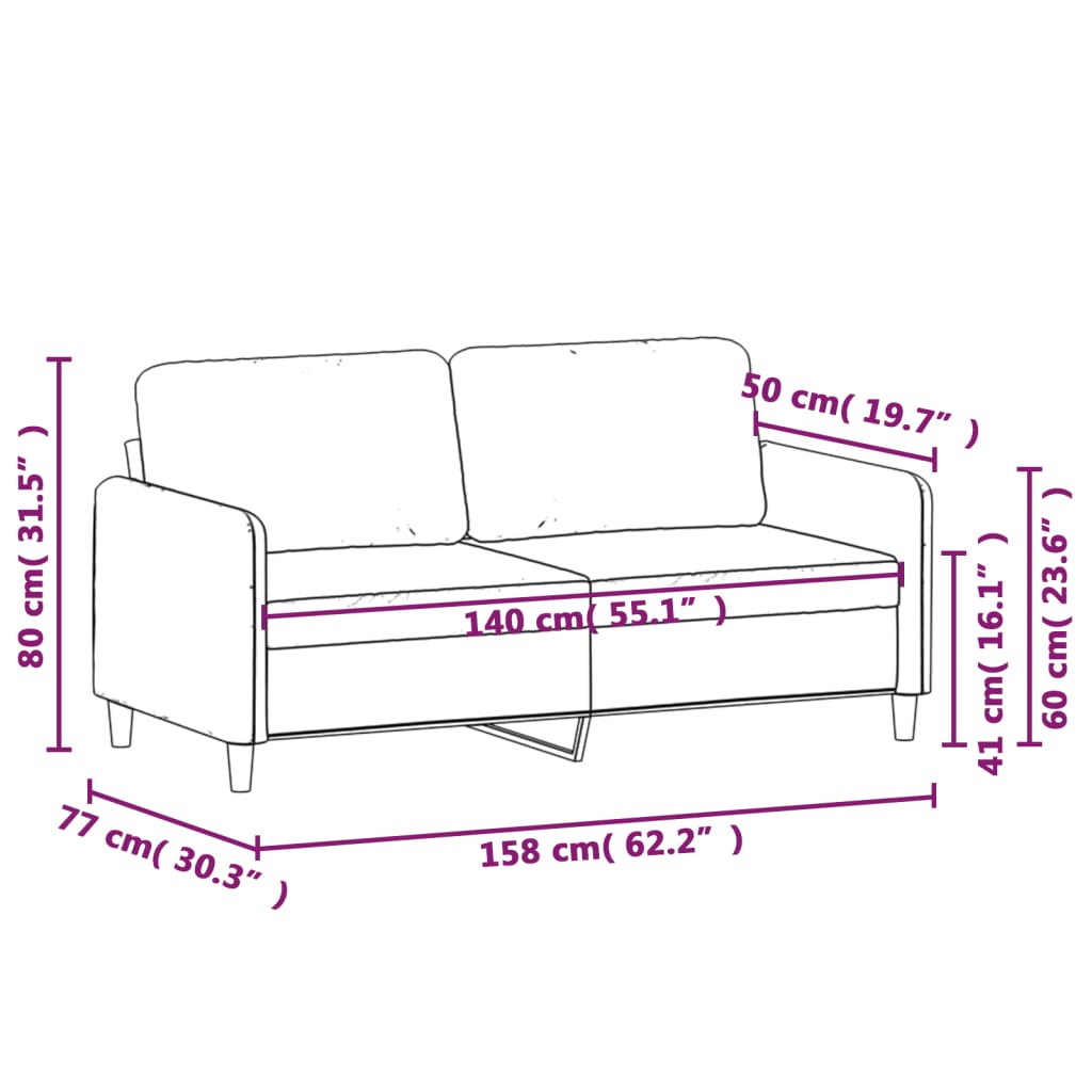 Tweezitsbank 140 cm fluweel lichtgrijs